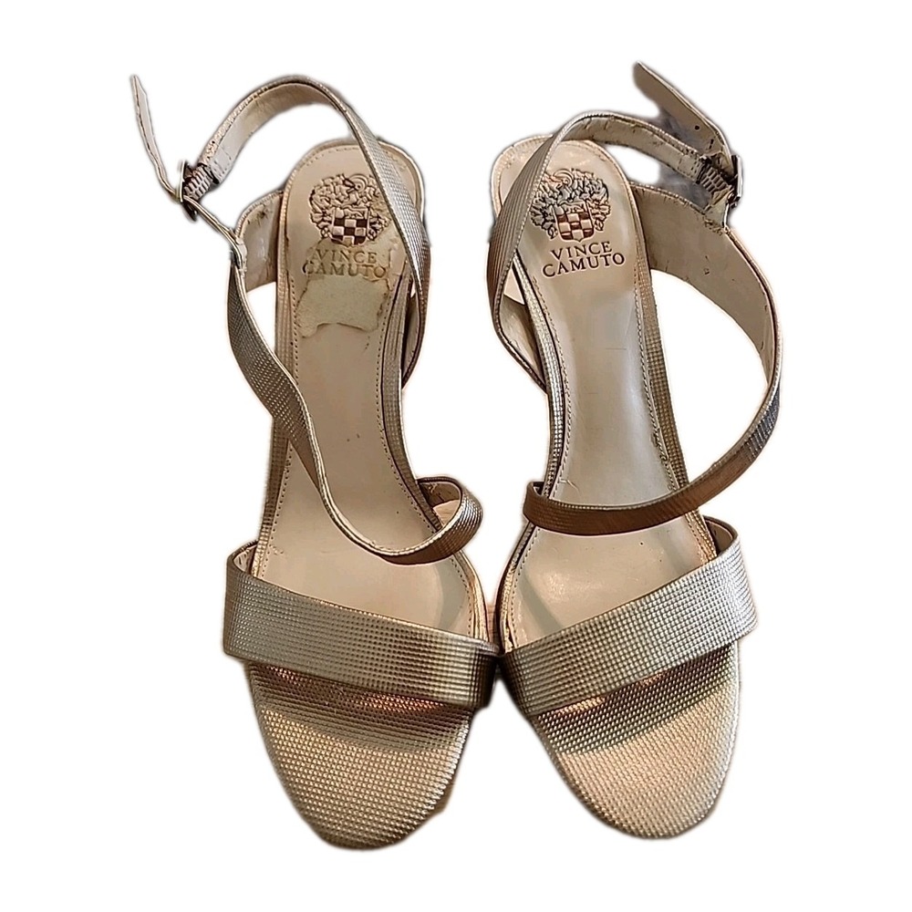 Vince Camuto Costina Embossed Metallic Leather Strappy Dress Sandal Sz 11M FLAWS